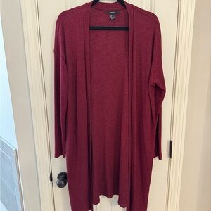 Forever 21 Maroon Open-Front Long Cardigan